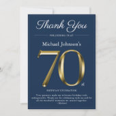 Classy Gold Navy Blue 70e verjaardag bedankje Kaart (Voorkant)