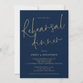 Classy Gold Navy Wedding Rehearsal Dinner Kaart (Voorkant)