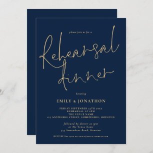 Classy Gold Navy Wedding Rehearsal Dinner Kaart