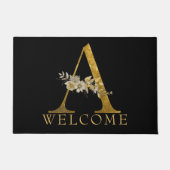 Classy Gold op Gold Monogram A met bloemen Deurmat (Voorkant)