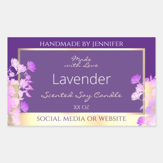Classy Gold Paarse Bloemen Product Verpakkingslabe Rechthoekige Sticker (Voorkant)