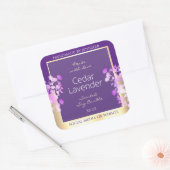 Classy Gold Paarse Bloemen Product Verpakkingslabe Vierkante Sticker (Envelop)