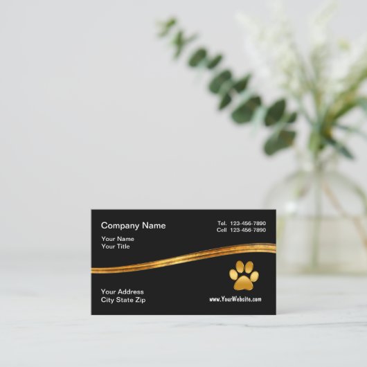 Classy Gold Pet Paw Visitekaartje (Staand voorkant)