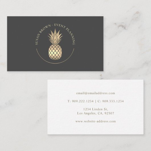 Classy Gold Pineapple Logo Visitekaartje (Voorkant / Achterkant)