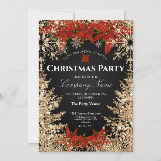 Classy Gold Red Glitter Corporate Christmas Party Kaart (Voorkant)