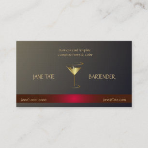 Classy Gold Red Metallic Bartender Sjabloon Visitekaartje