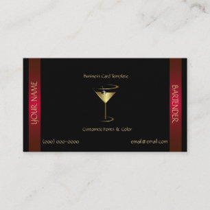 Classy Gold Red Metallic Bartender Sjabloon Visitekaartje