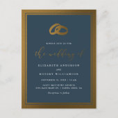 Classy Gold Rings & Navy Blue Wedding Uitnodiging Briefkaart (Voorkant)
