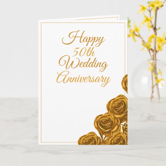 Classy Gold Rozen 50ste bruiloft Jubileum Kaart (Gele Bloem)
