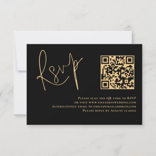 Classy Gold Script Black QR Code Wedding RSVP (Voorkant)