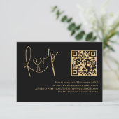 Classy Gold Script Black QR Code Wedding RSVP (Staand voorkant)