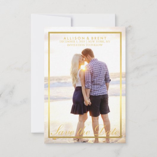 Classy Gold Sla de datum fotokaart op Save The Date (Voorkant)