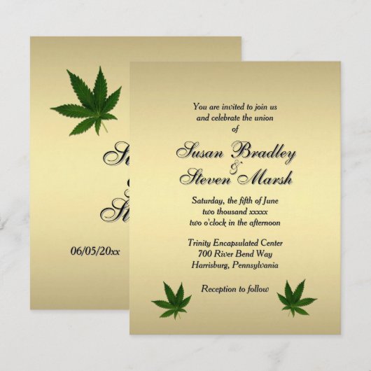 Classy Gold Weed Ticket Uitnodiging voor bruiloft (Voorkant / Achterkant)