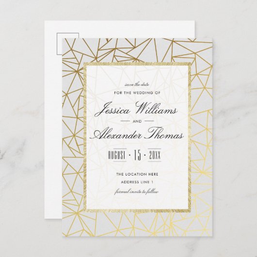 Classy Gold & White Wedding Sla de datum op Aankondigingskaart (Voorkant / Achterkant)