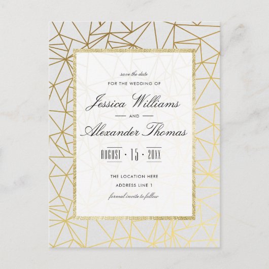 Classy Gold & White Wedding Sla de datum op Aankondigingskaart (Voorkant)