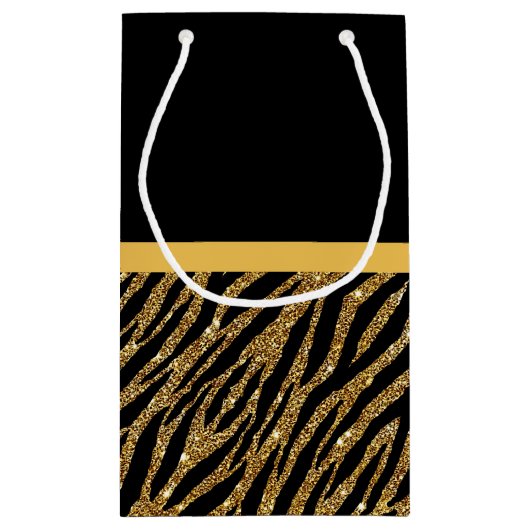 Classy Gold Zebra print FAUX Glitz Bow met naam Klein Cadeauzakje (Achterkant)