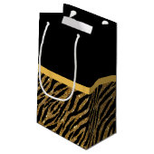 Classy Gold Zebra print FAUX Glitz Bow met naam Klein Cadeauzakje (Achterkant Gekanteld)