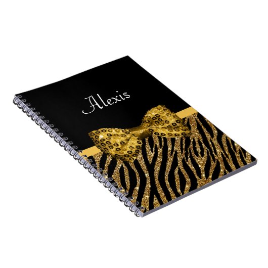 Classy Gold Zebra print FAUX Glitz Bow met naam Notitieboek (Rechterzijde)