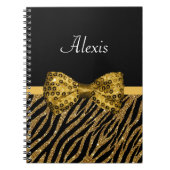Classy Gold Zebra print FAUX Glitz Bow met naam Notitieboek (Voorkant)