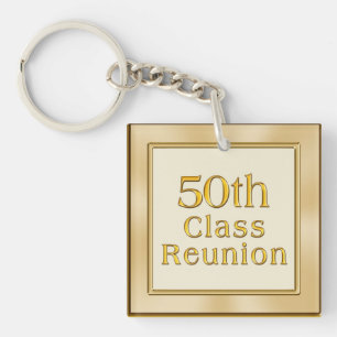 Classy Golden 50th Class Reunion Souvenirs Favors Sleutelhanger