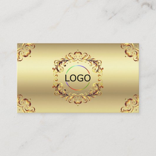 Classy Golden  Decor Logo Foto en QR-code Visitekaartje (Voorkant)