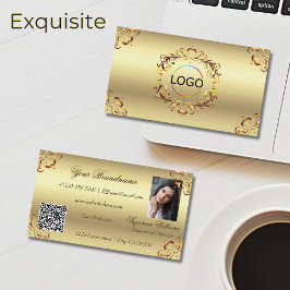 Classy Golden  Decor Logo Foto en QR-code Visitekaartje