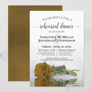 Classy Golden Ochre Roos Wedding Rehearsal Dinner Kaart
