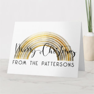 Classy Golden Rainbow Family Name Merry Christmas Kaart