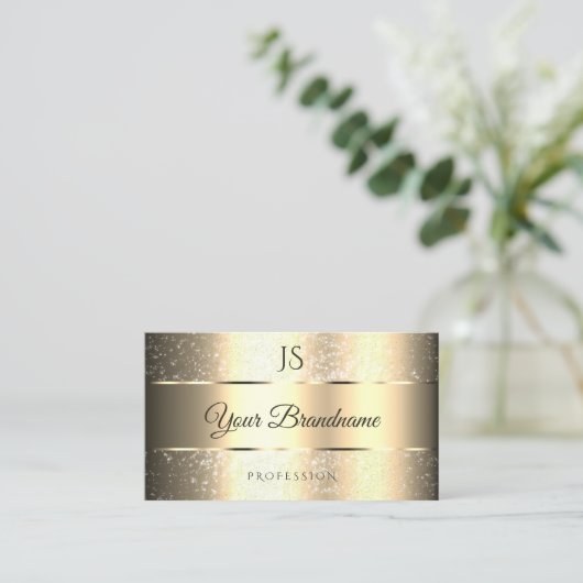 Classy Golden Tiny Glitter Sterren en Initialen Visitekaartje (Staand voorkant)