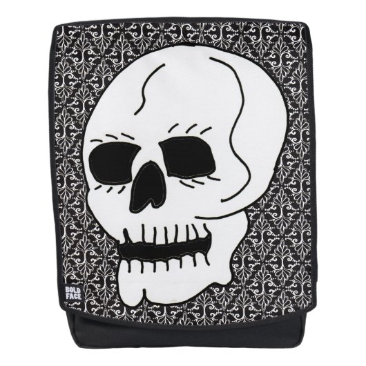 Classy Gothic White Skull op Black White Damask Rugtassen (Voorkant)