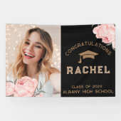 Classy Goud Bloemen Afstuderen Afstudeerfeest Spandoek (Horizontaal)