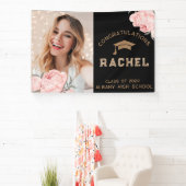 Classy Goud Bloemen Afstuderen Afstudeerfeest Spandoek (Insitu)