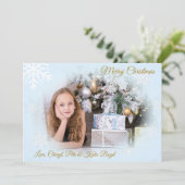 Classy Goud en Blauw Aangepaste Foto Kerstmis Kaart (Staand voorkant)