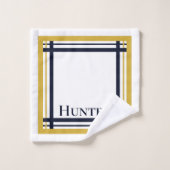Classy Goud en Navy Striped Monogrammed Bad Handdoek (Wasdoekje)