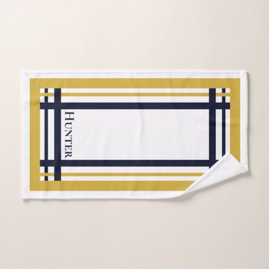 Classy Goud en Navy Striped Monogrammed Bad Handdoek (Handdoek)