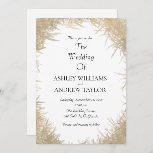 Classy Goud Gras Elegant Wit Bruiloft Kaart (Voorkant / Achterkant)