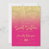 Classy Goud Heet Roze Glitter Foto Zoet 16 Kaart (Voorkant)