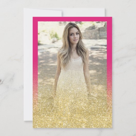 Classy Goud Heet Roze Glitter Foto Zoet 16 Kaart (Achterkant)