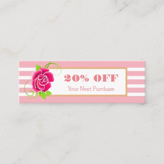 Classy Goud Lijst Roze Roze Strepen Korting Mini Visitekaartje (Voorkant)