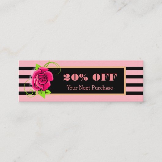 Classy Goud Lijst Roze Roze Strepen Korting Mini Visitekaartje (Voorkant)
