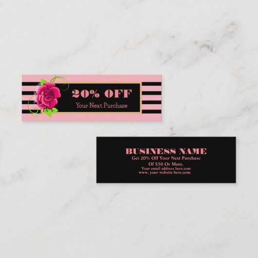 Classy Goud Lijst Roze Roze Strepen Korting Mini Visitekaartje (Voorkant / Achterkant)