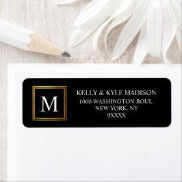Classy Goud Lijst Zwart Monogram Bruiloft Etiket