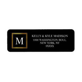Classy Goud Lijst Zwart Monogram Bruiloft Etiket