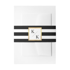 Classy Goud Lijst Zwart Wit Strepen Bruiloft Uitnodigingen Wikkel