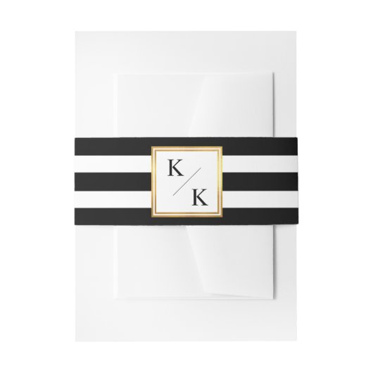 Classy Goud Lijst Zwart Wit Strepen Bruiloft Uitnodigingen Wikkel (Voorkant Voorbeeld)