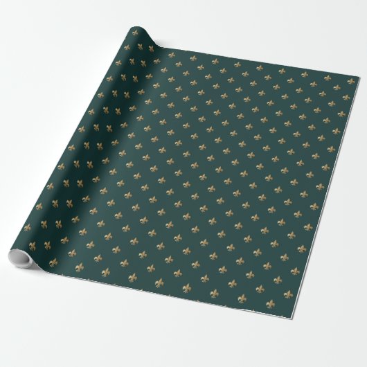 Classy gouden folie fleur de lis op koningsgroen cadeaupapier (Uitgerold)