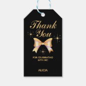 Classy gouden lint meisje zwart verjaardag dank u cadeaulabel (Voorkant)