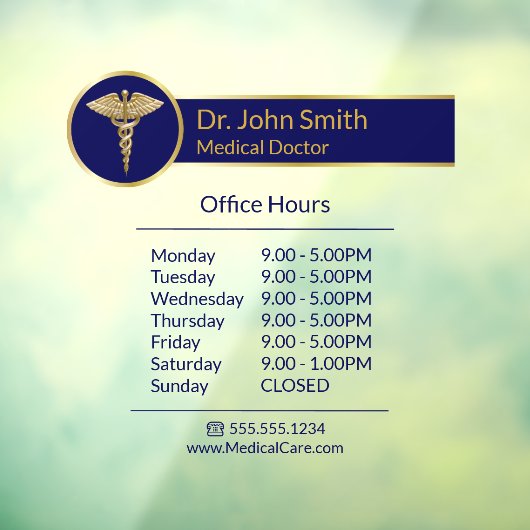 Classy Gouden Medische Caduceus Blauwe Openingsure Raamsticker (Vel 3)