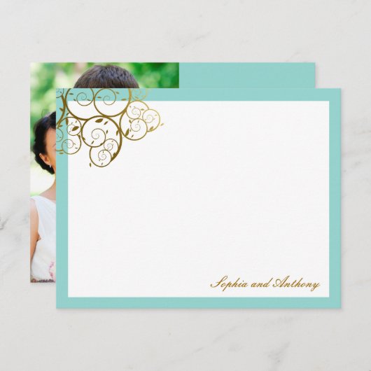 Classy gouden spiralen elegante chique bruiloft fo bedankkaart (Voorkant / Achterkant)