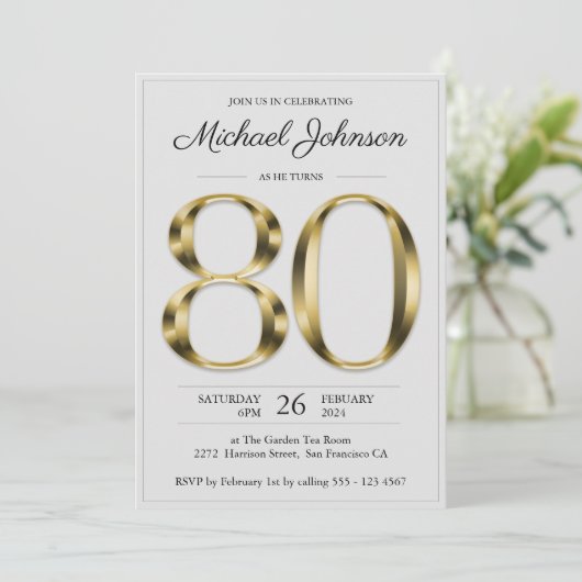 Classy Gouden Tekst Grijs 80ste Verjaardagsfeestje Kaart (Staand voorkant)